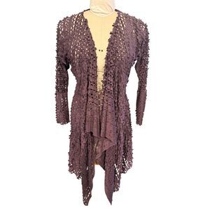 Linea Domani Purple Laser Cut Fishnet  Long Sleeve Open Front Cardigan XL